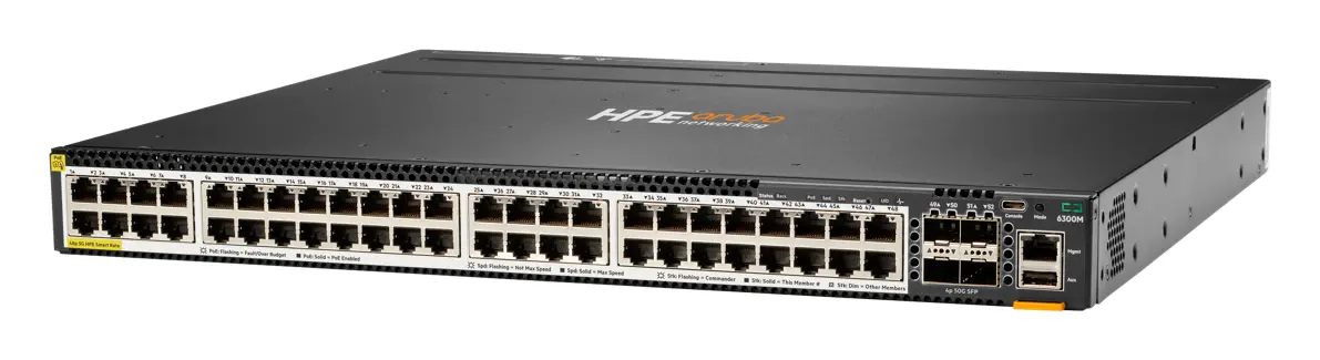 Aruba JL659A CX6300M 48-port Smart Rate 1/2.5/5GbE Class 6 PoE and 4-port SFP56 PoE Switch