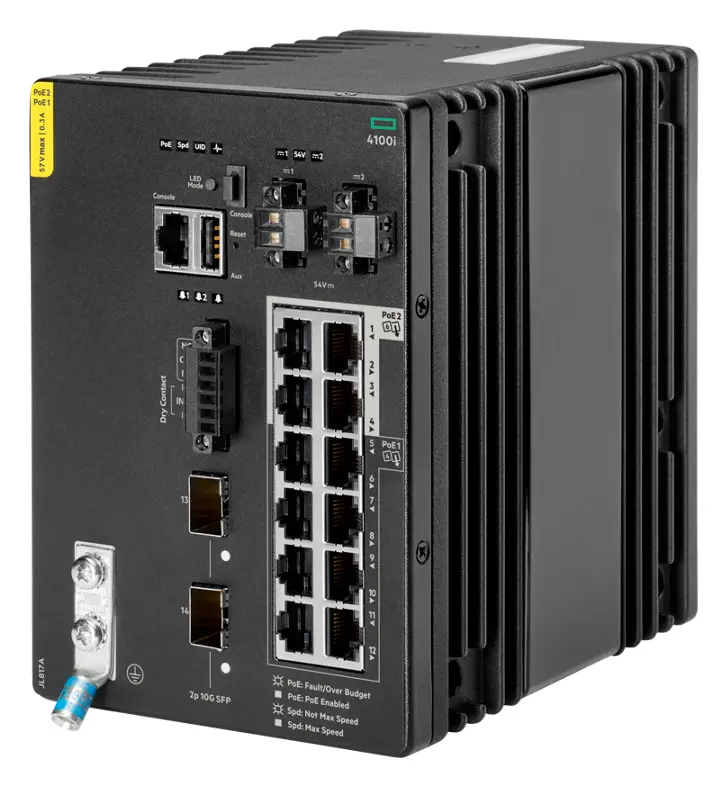 Aruba JL817A CX4100i 12p 1GbE 8p Class4 PoE and 4p Class6 PoE 2p SFP+ DIN Mount Endüstriyel Switch