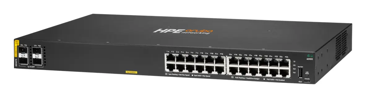 Aruba R8N87B CX6000 24p 10M/100M/1G Class4 PoE 4p SFP 1G 370W PoE Switch