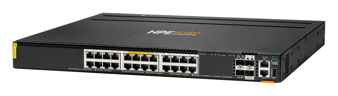 Aruba S3L75A CX6300L 24p Smart Rate 1G/2.5G/5G/10G CL6 2p SFP56 50G 2p SFP28 25G L2 PoE Switch