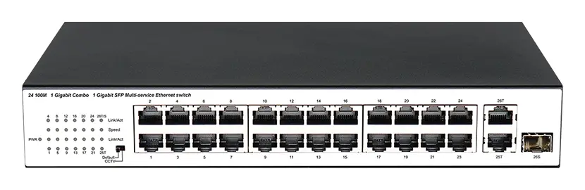 BDCOM S1226L 24 Port Fast Ethernet 1×Gigabit Yönetilemez Switch