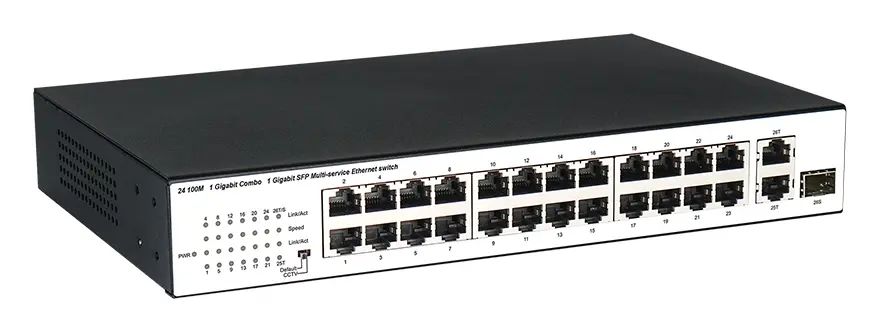 BDCOM S1226L 24 Port Fast Ethernet 1×Gigabit Yönetilemez Switch görsel 3