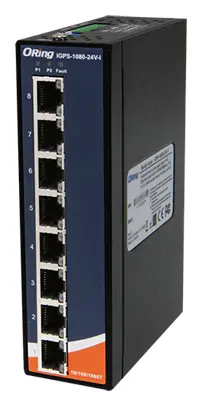 ORing IGPS-1080-24V-I 8GE PoE Ethernet Switch, IEEE 802.3af/at, 24VDC, Power Isolation Endüstriyel Yönetilemez PoE Switch