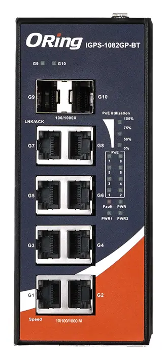ORing IGPS-1082GP-BT 8 1G PoE + 2 1G SFP IEEE 802.3bt Endüstriyel Yönetilemez PoE Switch — görsel 2