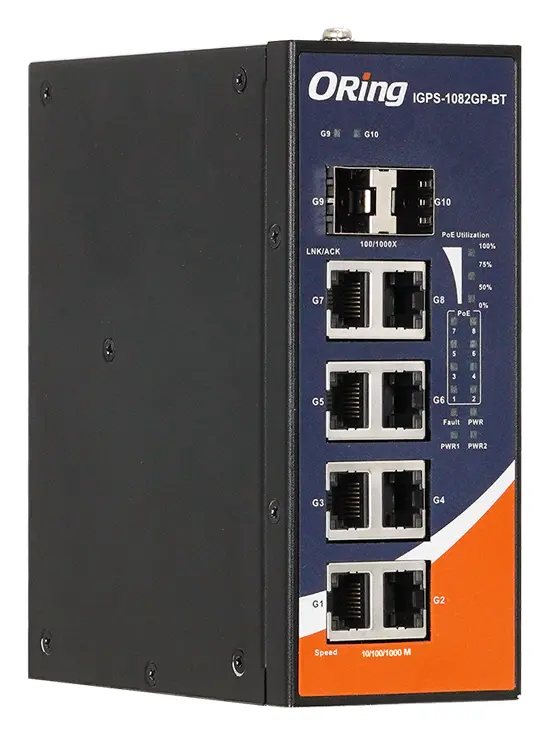 ORing IGPS-1082GP-BT 8 1G PoE + 2 1G SFP IEEE 802.3bt Endüstriyel Yönetilemez PoE Switch — görsel 3