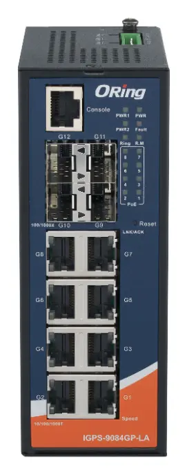 ORing IGPS-9084GP-LA-PN PROFINET CC-B Ethernet Switch ve 8GE PoE ve 4G SFP, IEEE 802.3af/at Endüstriyel Yönetilebilir PoE Switch — görsel 2