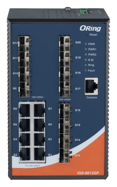 ORing IGS-9812GP 8GE + 12G SFP Endüstriyel Yönetilebilir Switch — görsel 2