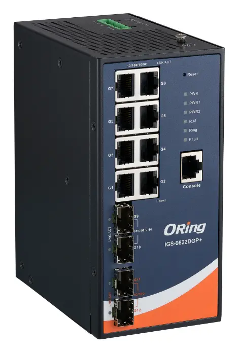 ORing IGS-9822DGP+ 8GE + 2 1G/2.5G SFP + 2 1G/10G SFP Endüstriyel Yönetilebilir Switch