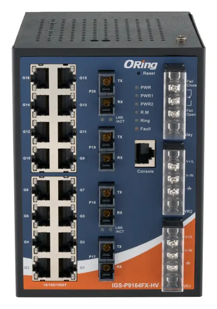 ORing IGS-P9164FX-MM-SC-HV IEC 61850-3 Yönetilebilir Ethernet Switch ve 16GE + 4 SC Multi-mode, Dual AC/DC IEC 61850-3 Trafo Merkezi Switch — görsel 2