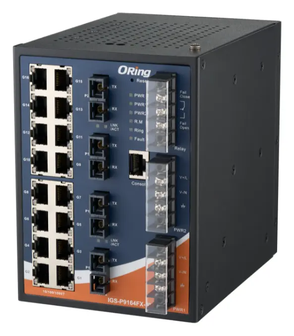 ORing IGS-P9164FX-MM-SC-HV IEC 61850-3 Yönetilebilir Ethernet Switch ve 16GE + 4 SC Multi-mode, Dual AC/DC IEC 61850-3 Trafo Merkezi Switch — görsel 3