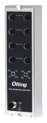 ORing TES-W180-M12-WV-IP67 EN50155 8 Port Yönetilemez Ethernet Switch, IP-67 grade EN50155 Demiryolu Switch