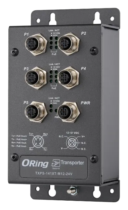 ORing TXPS-141XT-M12-24V EN50155 Yönetilemez PoE Switch ve 4x 10/100/500Base-T(X) PoE ve 1x 10/100/500Base-T(X) EN50155 Demiryolu PoE Switch — görsel 3
