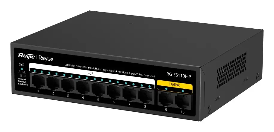 Reyee RG-ES110F-P 10 Port Fast Ethernet PoE Yönetilemez Switch görsel 2