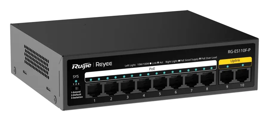 Reyee RG-ES110F-P 10 Port Fast Ethernet PoE Yönetilemez Switch görsel 3