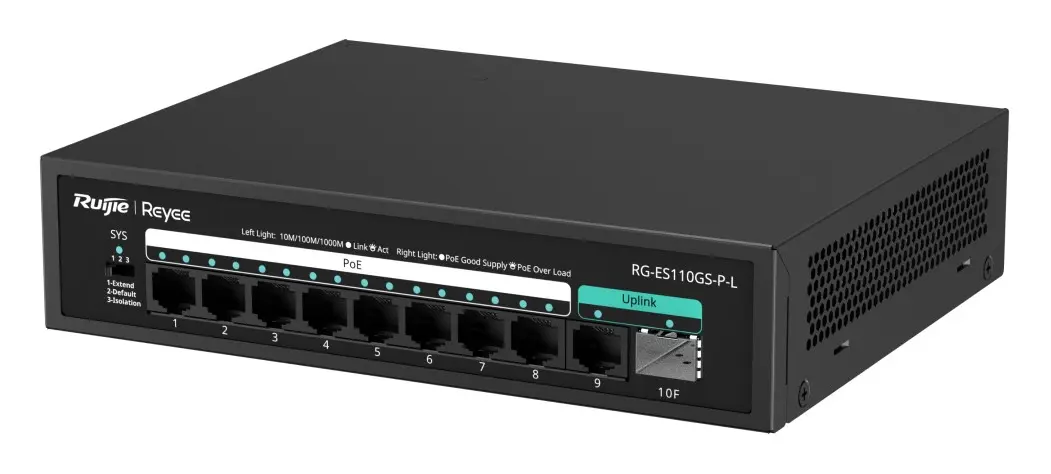 Reyee RG-ES110GS-P-L 9 Port Gigabit PoE 1×SFP Yönetilemez Switch görsel 2
