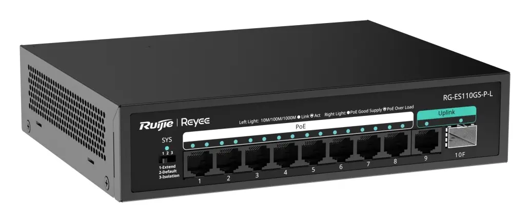Reyee RG-ES110GS-P-L 9 Port Gigabit PoE 1×SFP Yönetilemez Switch görsel 3