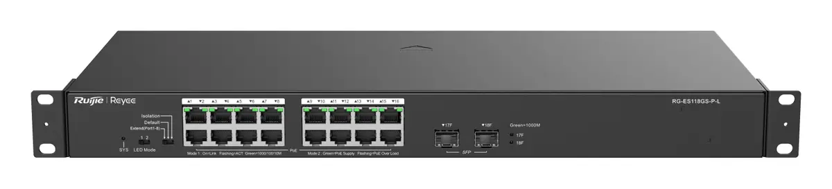Reyee RG-ES118GS-P-L 16 Port Gigabit PoE 2×SFP Yönetilemez Switch görsel 4
