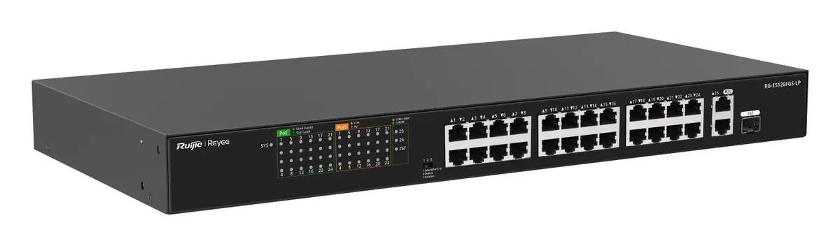 Reyee RG-ES126FGS-LP 24 Port Fast Ethernet PoE 2×Gigabit Yönetilemez Switch — görsel 3
