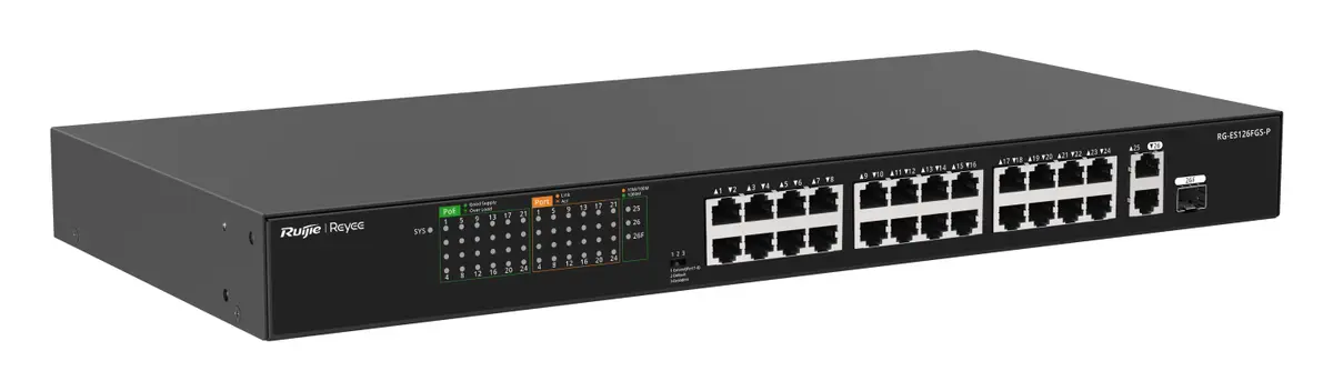 Reyee RG-ES126FGS-P 24 Port Fast Ethernet PoE 2×Gigabit Yönetilemez Switch — görsel 3