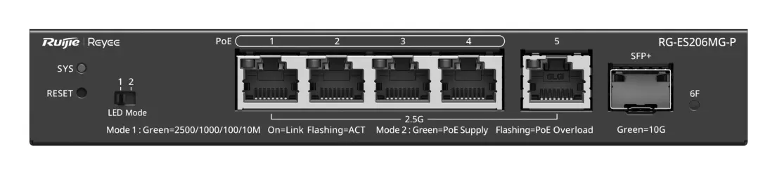 Reyee RG-ES206MG-P 5 Port 2.5G Multi-Gigabit PoE+ 1×10G SFP+ Yönetilebilir Switch — görsel 2