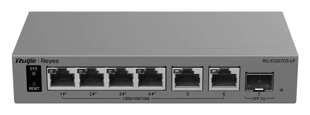 Reyee RG-ES207GS-LP 6 Port Gigabit PoE+ 1×SFP Akıllı Yönetilebilir Switch — görsel 2