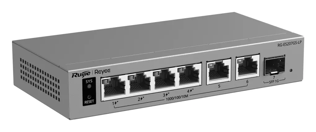 Reyee RG-ES207GS-LP 6 Port Gigabit PoE+ 1×SFP Akıllı Yönetilebilir Switch — görsel 3
