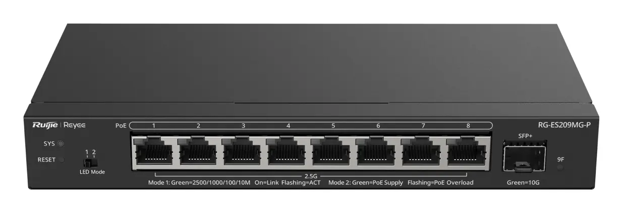 Reyee RG-ES209MG-P 8 Port 2.5G Multi-Gigabit PoE+ 1×10G SFP+ Yönetilebilir Switch