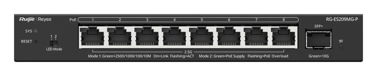Reyee RG-ES209MG-P 8 Port 2.5G Multi-Gigabit PoE+ 1×10G SFP+ Yönetilebilir Switch — görsel 2