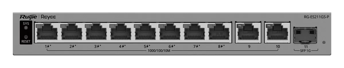Reyee RG-ES211GS-P 10 Port Gigabit PoE+ 1×SFP Akıllı Yönetilebilir Switch