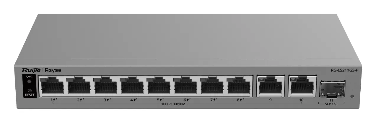 Reyee RG-ES211GS-P 10 Port Gigabit PoE+ 1×SFP Akıllı Yönetilebilir Switch — görsel 2