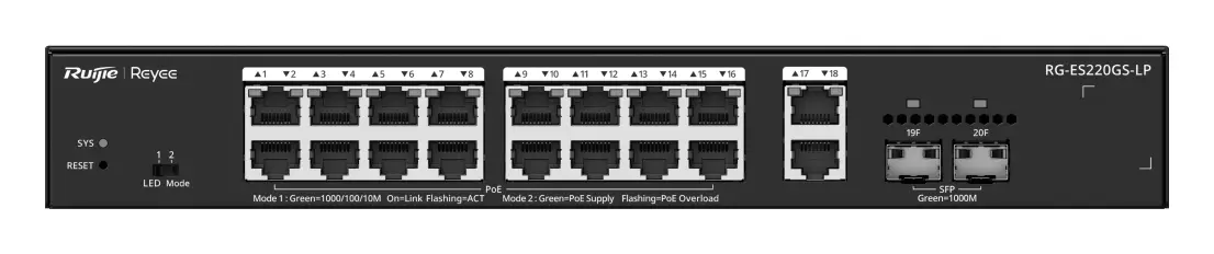 Reyee RG-ES220GS-LP 18 Port Gigabit PoE+ 2×SFP Akıllı Yönetilebilir Switch — görsel 4