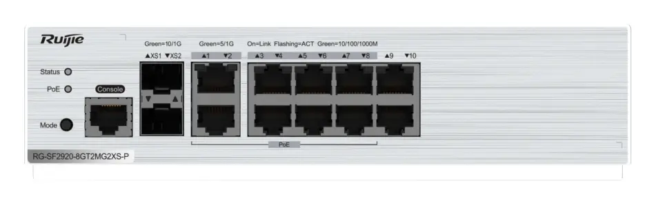 Ruijie RG-SF2920-8GT2MG2XS-P 8 Port Gigabit PoE+ 2×2.5G 2×10G SFP+ Yönetilebilir Switch görsel 5