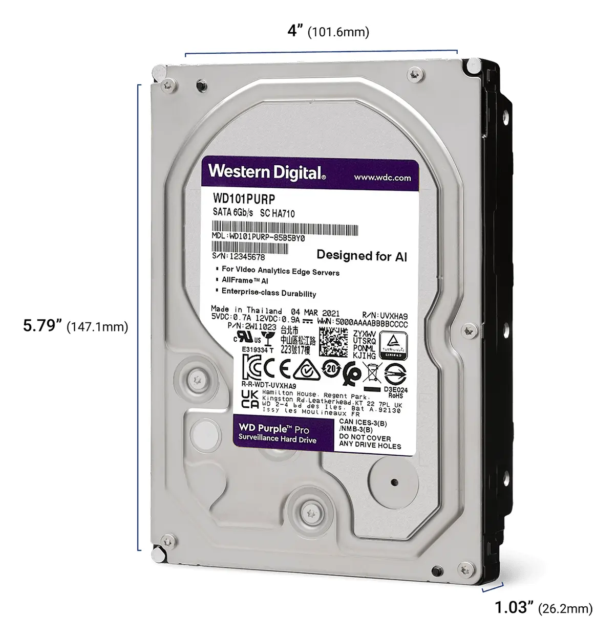 WD Purple Pro 12TB 3.5" SATA Gözetim Diski (WD121PURP) görsel 2